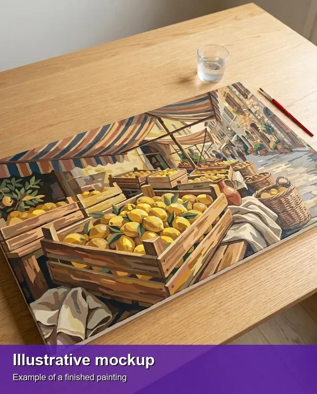 Illustration of the completed paint by numbers - Lemon Market Street 70x40cm