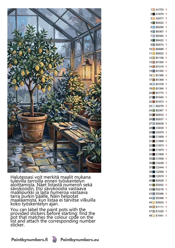 Color chart and instructions - Lemon Tree in Greenhouse 40x70cm