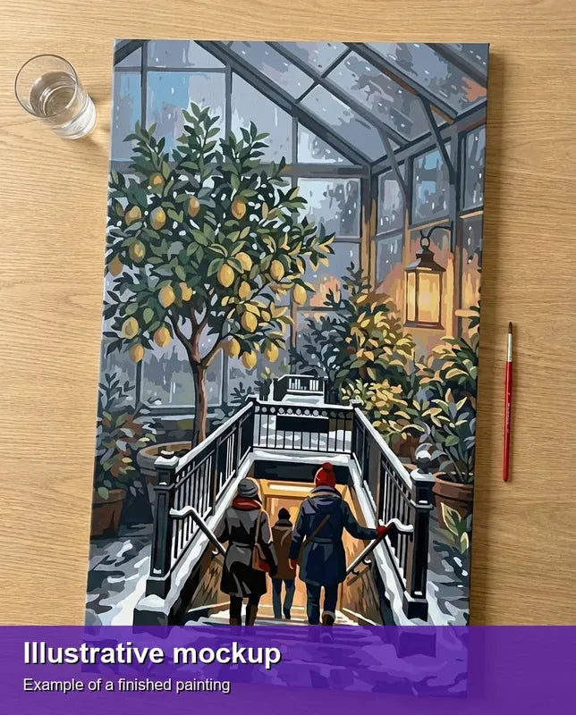 Illustration of the completed paint by numbers - Lemon Tree in Greenhouse 40x70cm
