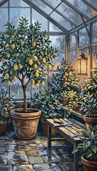 Thumbnail for Lime tree in a clay pot in the greenhouse Paint By Numbers.