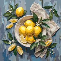 Thumbnail for Bowl of lemons and green leaves Paint By Numbers