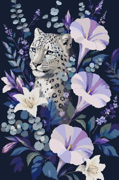 Paint by numbers numbered canvas - Leopard and Purple Flowers 40x60cm