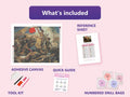 Thumbnail for Liberty Leading The People 75x60cm diamond painting kit contents: adhesive canvas, color chart, tools and diamond bags