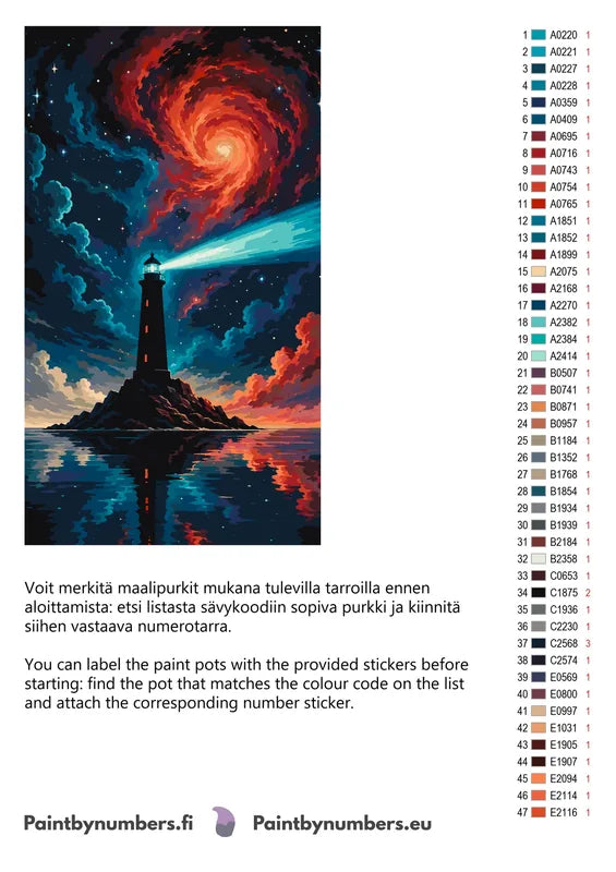 Color chart and instructions - Lighthouse and Swirling Sky 40x70cm