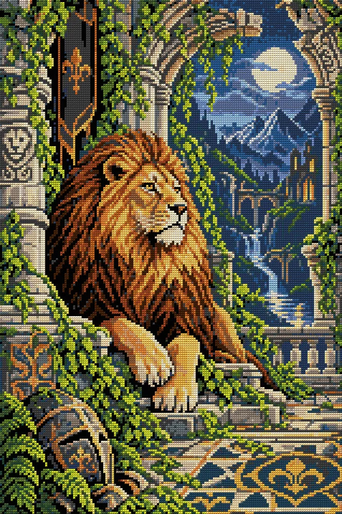 Lion beneath the Ruined Arch, 40x60 cm diamond painting – full design preview without the close-up inset