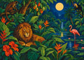 Thumbnail for Lion, flamingo and monkeys in a tropical jungle paint by numbers