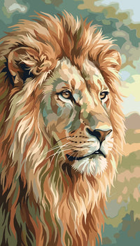Thumbnail for Lion's face portrait Paint By Numbers, lush mane and detailed facial features.