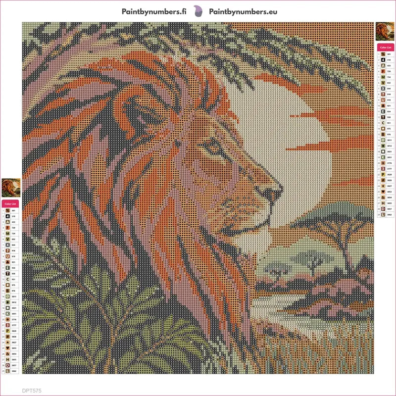 Diamond painting adhesive canvas preview - Lion Profile in Copper Leaves