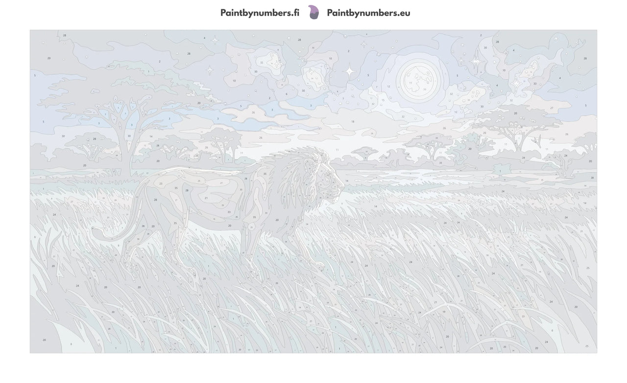 Paint by numbers numbered canvas - Lion Under Moonlight 70x40cm