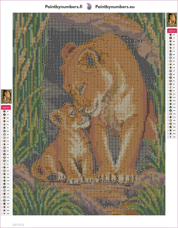 Diamond painting adhesive canvas preview - Lioness Cub in the Reed Shelter