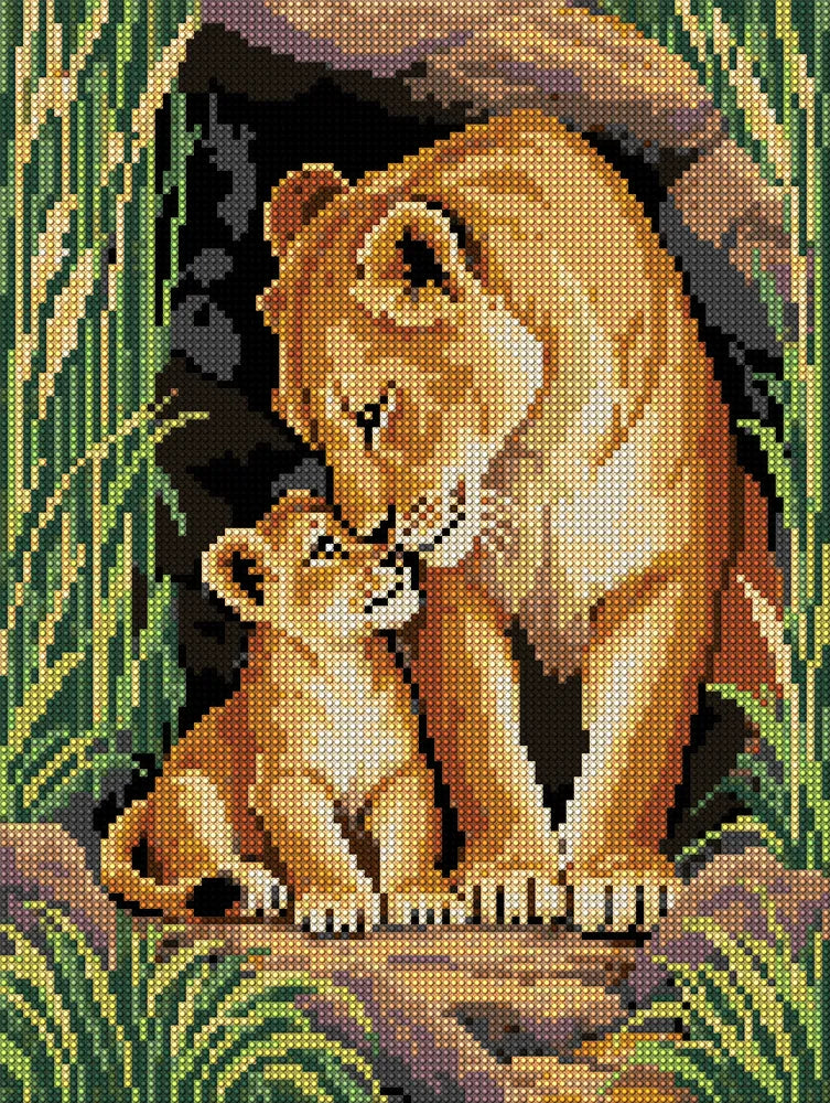 Lioness Cub in the Reed Shelter, 30x40 cm diamond painting – full design preview without the close-up inset