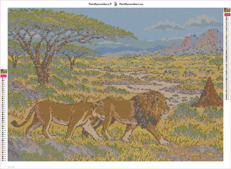 Diamond painting adhesive canvas preview - Lions across the Acacia Plain