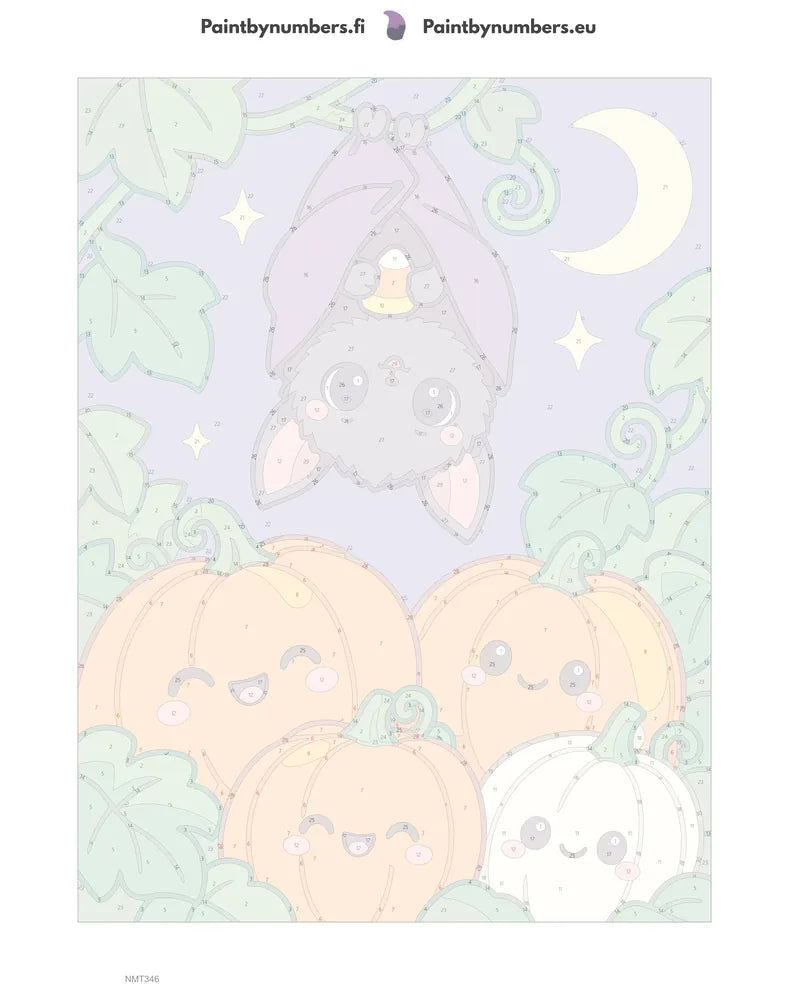 Paint by numbers numbered canvas - Little Bat in the Pumpkin Patch 30x40cm