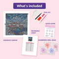 Thumbnail for Contents of the Lofoten Winter 60x60cm diamond painting kit: adhesive canvas, color chart, tools, and diamond bags