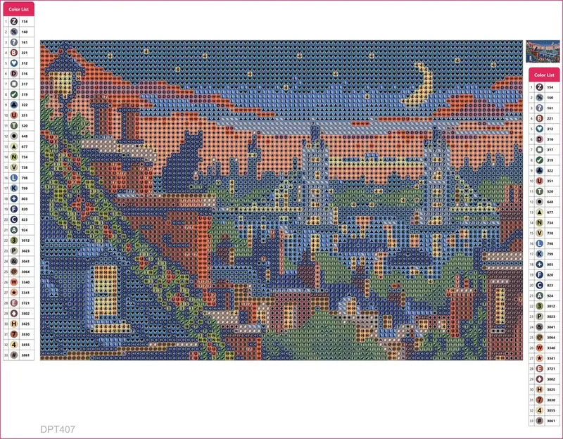 Diamond painting adhesive canvas preview - London Rooftop Blue Hour