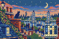 Thumbnail for London Rooftop Blue Hour, 30x20 cm diamond painting – finished design preview with a close-up of round drills