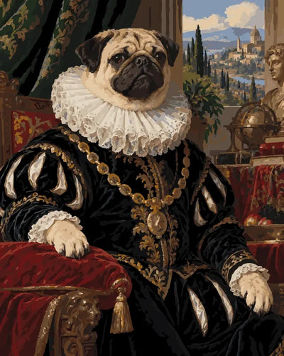 Pug in Renaissance royal costume paint by numbers