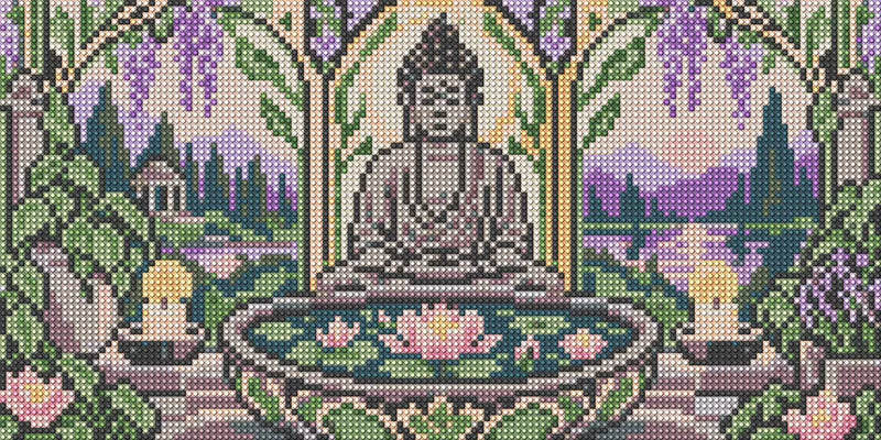 Lotus Basin Stillness, 40x20 cm diamond painting – full design preview without the close-up inset