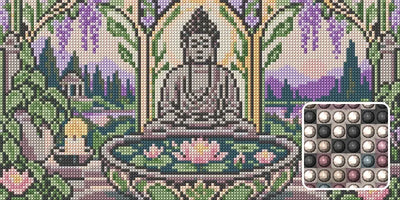 Lotus Basin Stillness, 40x20 cm diamond painting – finished design preview with a close-up of round drills