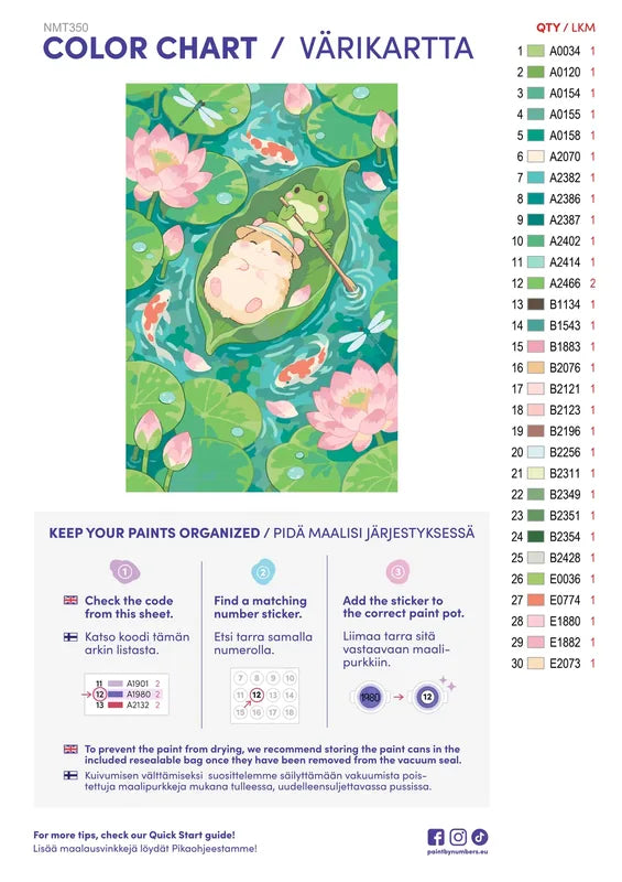 Paint color chart and instructions - Lotus Pond Nap 40x60cm