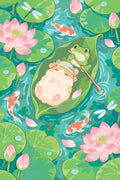 Thumbnail for Hamster and frog on lily pad paint by numbers kit. Colorful cartoon.