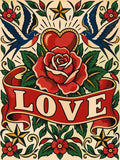 Thumbnail for Rose, heart and swallows paint by numbers in vintage tattoo style