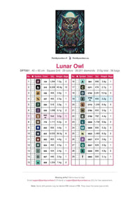 Thumbnail for Lunar Owl diamond painting color chart – 29 DMC colors
