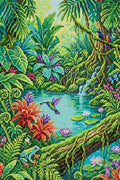 Thumbnail for Lush Jungle Pond Wildlife, 40x60 cm diamond painting – full design preview without the close-up inset