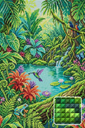 Thumbnail for Lush Jungle Pond Wildlife, 40x60 cm diamond painting – finished design preview with a close-up of square drills