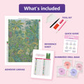 Thumbnail for What is included in the Lush Tropical Jungle Path diamond painting kit - adhesive canvas, reference sheet, tools and numbered drill bags