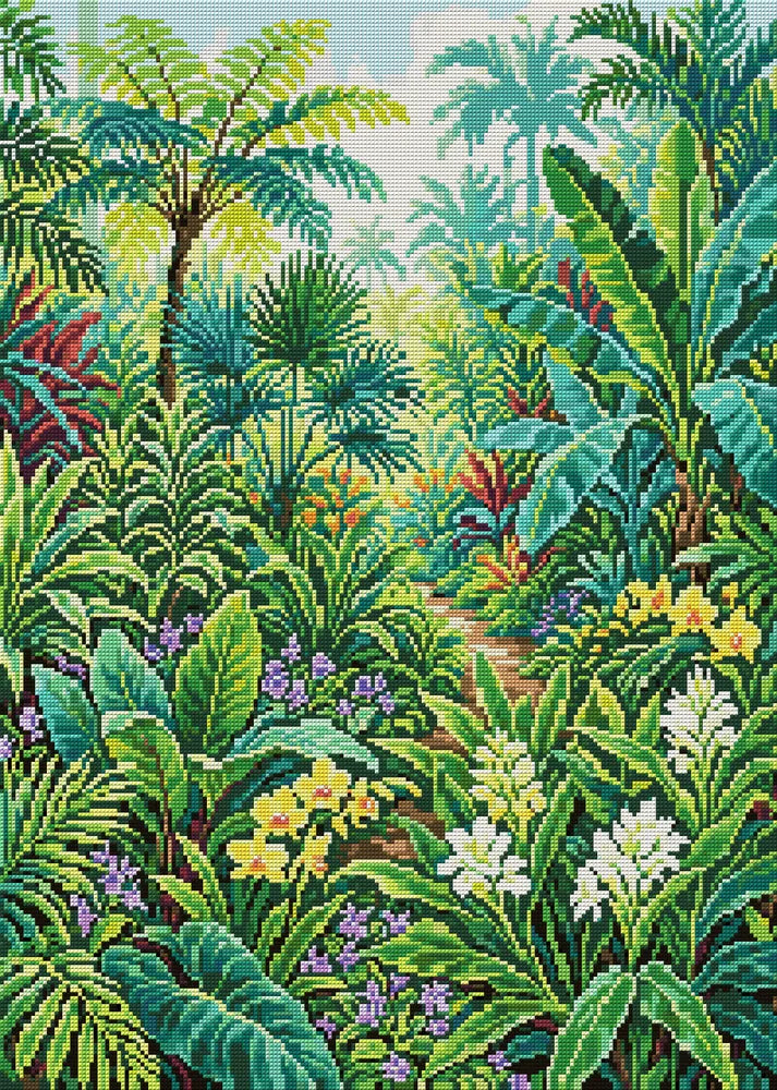 Lush Tropical Jungle Path, 50x70 cm diamond painting – full design preview without the close-up inset