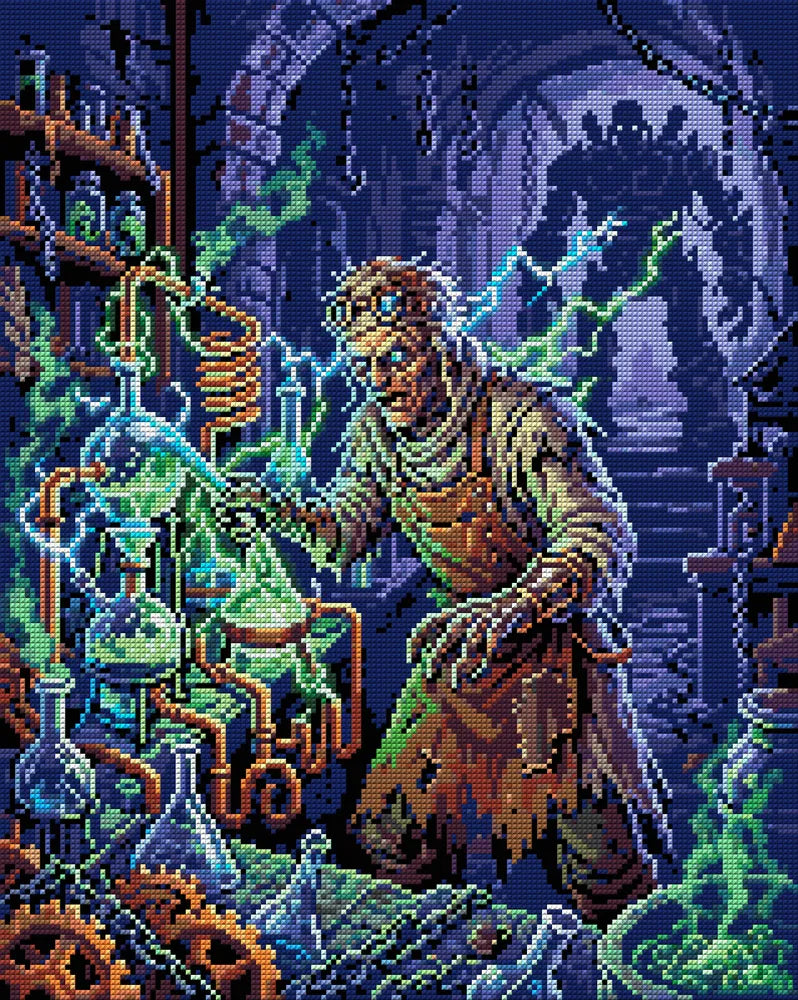 Mad Scientist Laboratory, 40x50 cm diamond painting – full design preview without the close-up inset