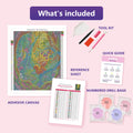 Thumbnail for What is included in the Magical Forest Red Panda diamond painting kit - adhesive canvas, reference sheet, tools and numbered drill bags