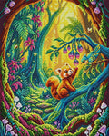 Thumbnail for Magical Forest Red Panda, 40x50 cm diamond painting – full design preview without the close-up inset