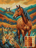 Thumbnail for Majestic Horse in Autumn Hills, 30x40 cm diamond painting – finished design preview with a close-up of round drills
