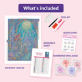 Thumbnail for What is included in the Majestic Mermaid Underwater Palace diamond painting kit - adhesive canvas, reference sheet, tools and numbered drill bags