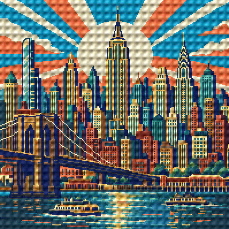 Manhattan Deco Sunburst, 50x50 cm diamond painting – full design preview without the close-up inset
