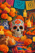 Thumbnail for Decorated sugar skull, orange marigolds and candles paint by numbers.