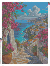 Thumbnail for Diamond painting adhesive canvas preview - Mediterranean Steps