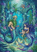 Thumbnail for Mermaid Family Underwater Kingdom, 50x70 cm diamond painting – full design preview without the close-up inset