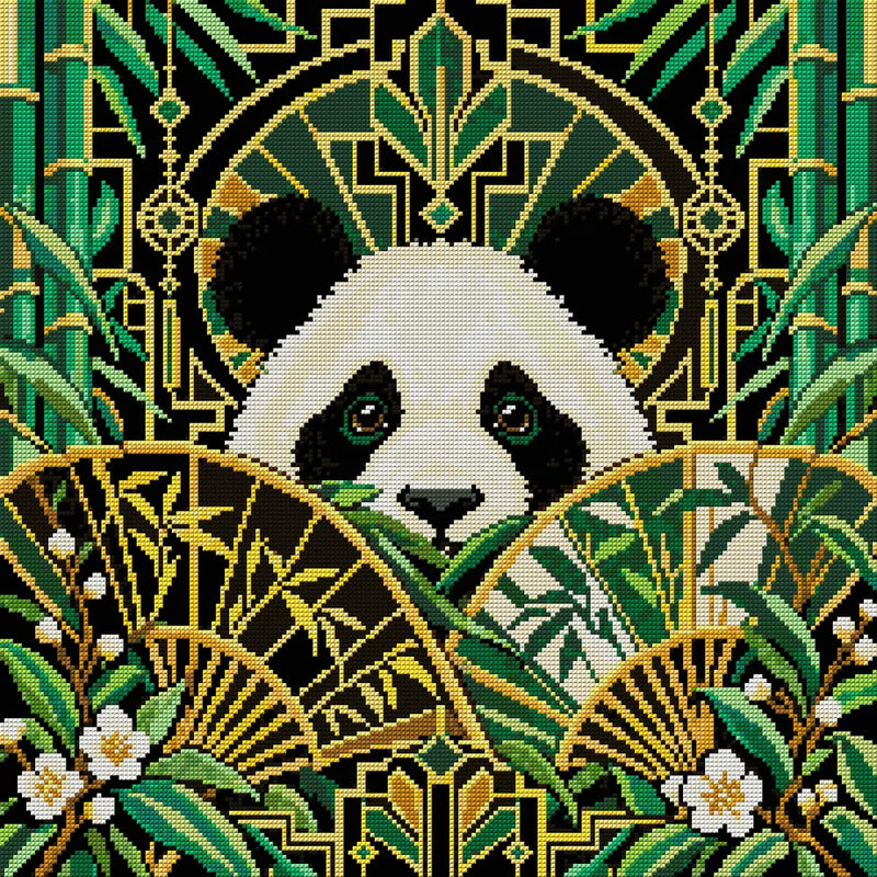 Midnight Bamboo Geometry, 50x50 cm diamond painting – full design preview without the close-up inset