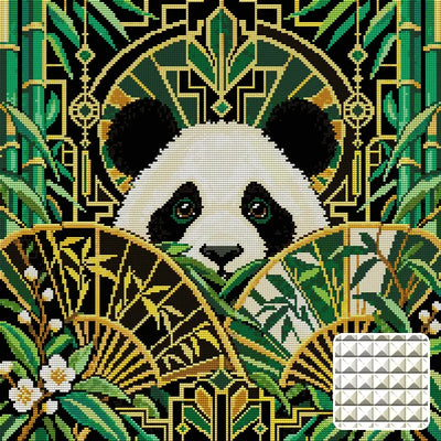 Midnight Bamboo Geometry, 50x50 cm diamond painting – finished design preview with a close-up of square drills