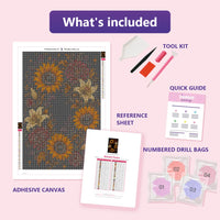 Thumbnail for Contents of the Midnight Flowers 40x60cm diamond painting kit: adhesive canvas, color chart, tools, and diamond bags