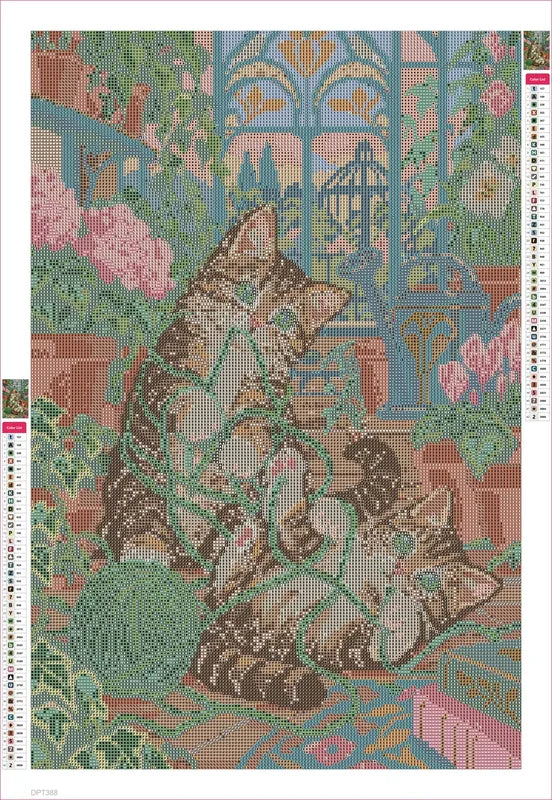 Diamond painting adhesive canvas preview - Mittens in the Greenhouse