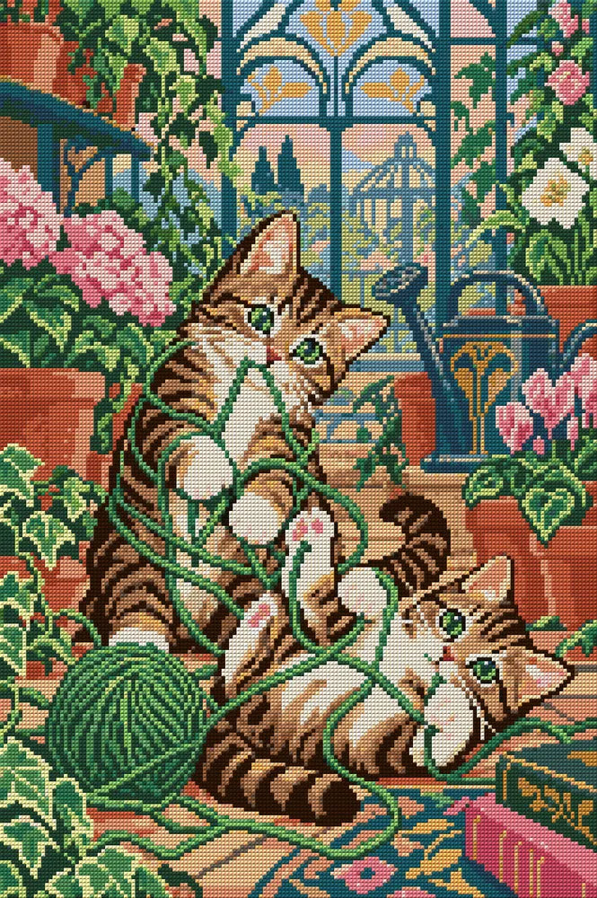 Mittens in the Greenhouse, 40x60 cm diamond painting – full design preview without the close-up inset