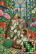 Thumbnail for Mittens in the Greenhouse, 40x60 cm diamond painting – finished design preview with a close-up of square drills