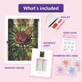 Thumbnail for Monarch on Rose 50x70cm diamond painting kit contents: adhesive canvas, color chart, tools and diamond bags
