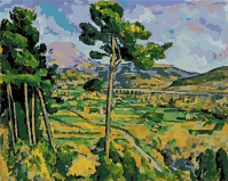 Diamond painting pattern chart - Mont Sainte Victoire And The Viaduct Of The Arc River Valley