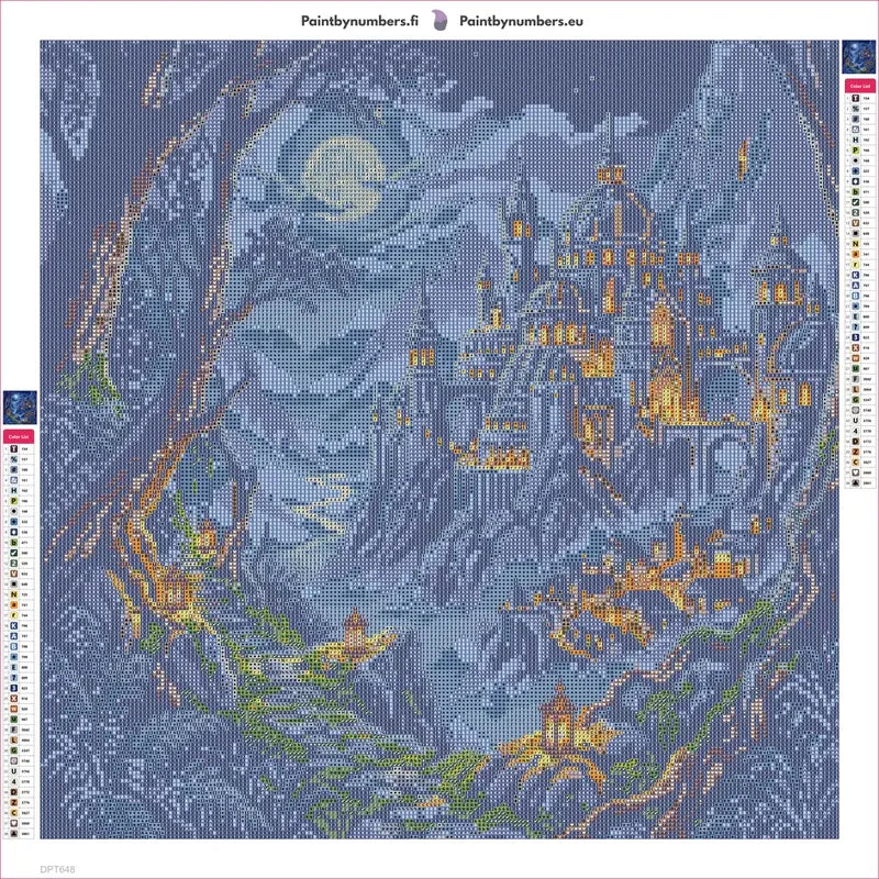 Diamond painting adhesive canvas preview - Moonlit Fantasy Castle Path