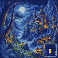 Thumbnail for Moonlit Fantasy Castle Path, 50x50 cm diamond painting – finished design preview with a close-up of square drills
